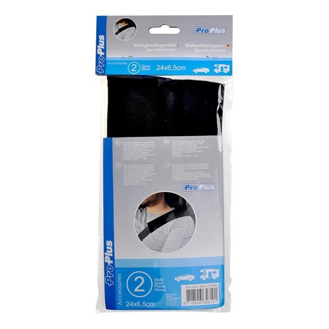 ProPlus Comfortabele gordelbeschermhoes set - zwart - 24 x 6.5 cm - 2 stuks