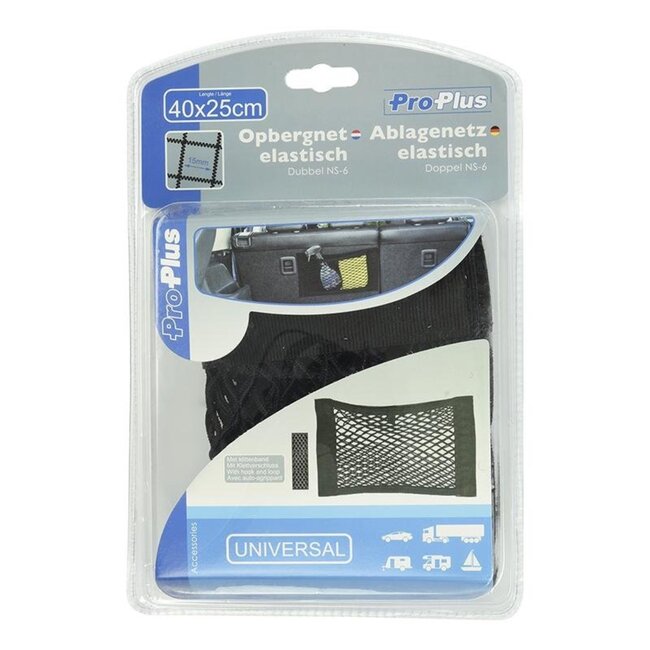 ProPlus Elastisch opbergnet - dubbel - klittenbandbevestiging - 40 x 25 cm