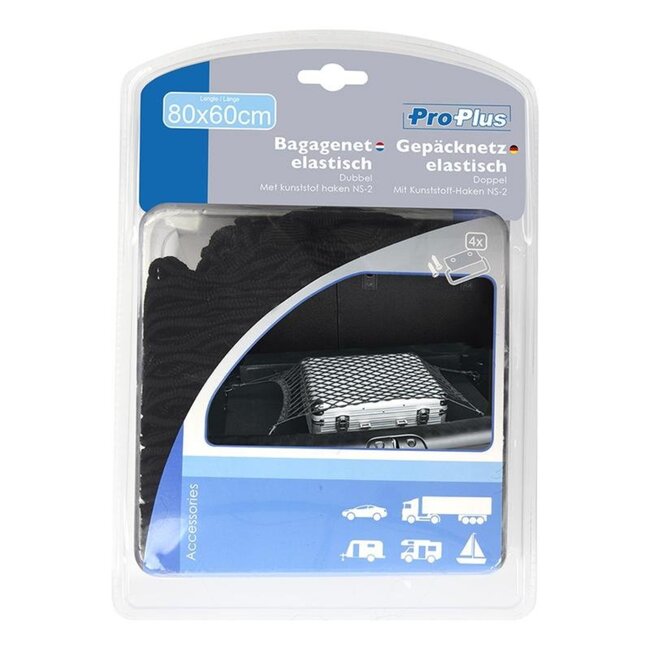 ProPlus Elastisch bagagenet - dubbel met kunststof haken - 80 x 60 cm
