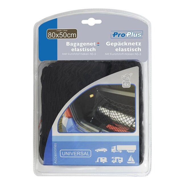 ProPlus Elastisch bagagenet - 80 x 50 cm - kunststof haken - universele bevestiging