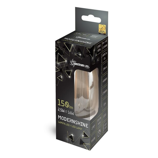 TooLight Filament LED lamp - Kaarsvorm - Smoke look - Warmwit 4000K - E14 fitting - 2,5W - Spatwaterdicht IP54