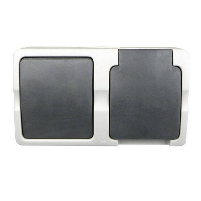 Ratio Schakelaar en stopcontact combinatie - spatwaterdicht - IP54 - horizontaal - plastic - 87x116x52 mm