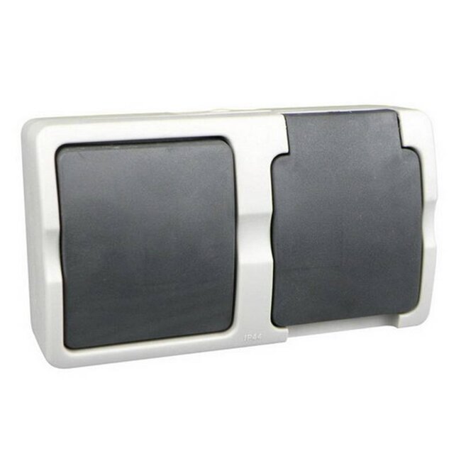 Ratio Schakelaar en stopcontact combinatie - spatwaterdicht - IP54 - horizontaal - plastic - 87x116x52 mm