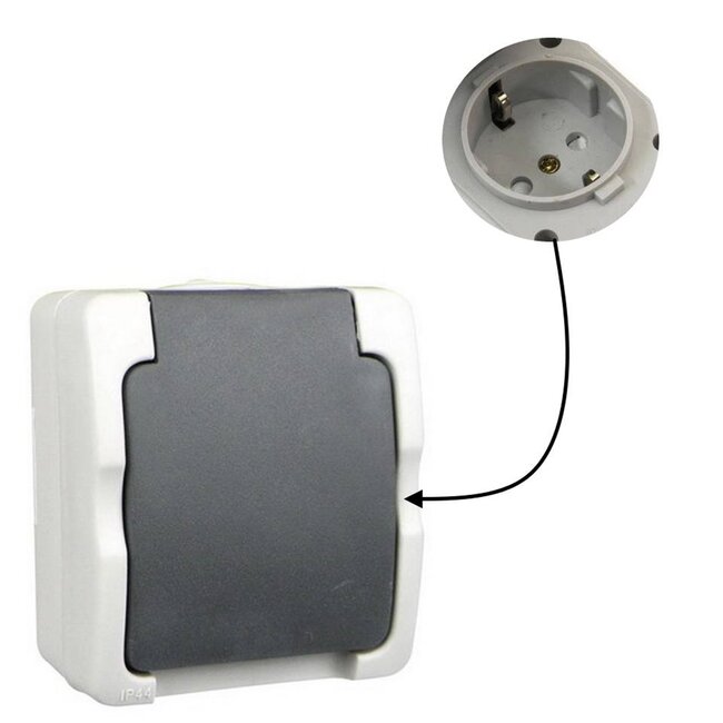 Ratio Enkelvoudige opbouw wandcontactdoos - spatwaterdicht - met deksel - IP54 - 83x72x49 mm