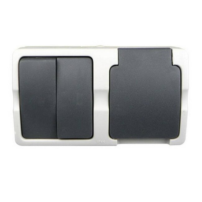 Ratio Dubbele schakelaar en stopcontact - spatwaterdicht - IP54 - horizontaal - plastic - 87x116x52 mm
