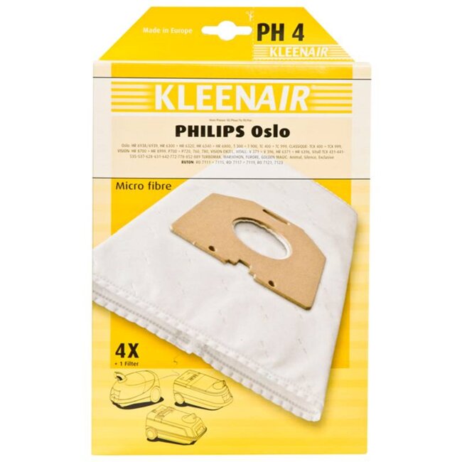 Kleenair Stofzuigerzakken - - Philips Oslo - PH4 - 4 stuks + 1 Filter