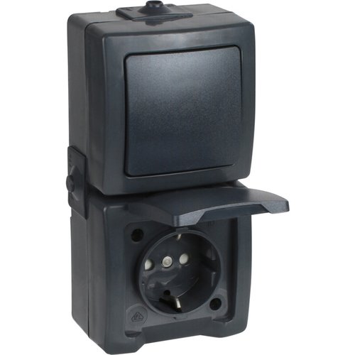 Nautic Combinatie Wip / Stopcontact - IP44 - met Randaarde - Verticaal - Antraciet Nautic Combinatie Wip / Stopcontact - IP44 - met Randaarde - Verticaal - Antraciet