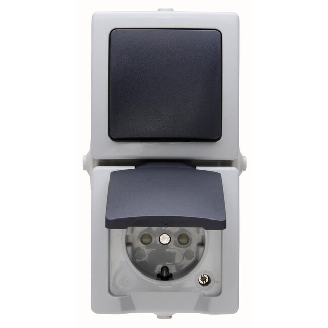 Nautic Verticaal stopcontact - spatwaterdicht - randaarde - wit/antraciet - IP44