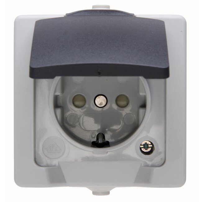 Nautic Enkel Stopcontact - Spatwaterdicht - Randaarde - Antraciet/Wit - IP44