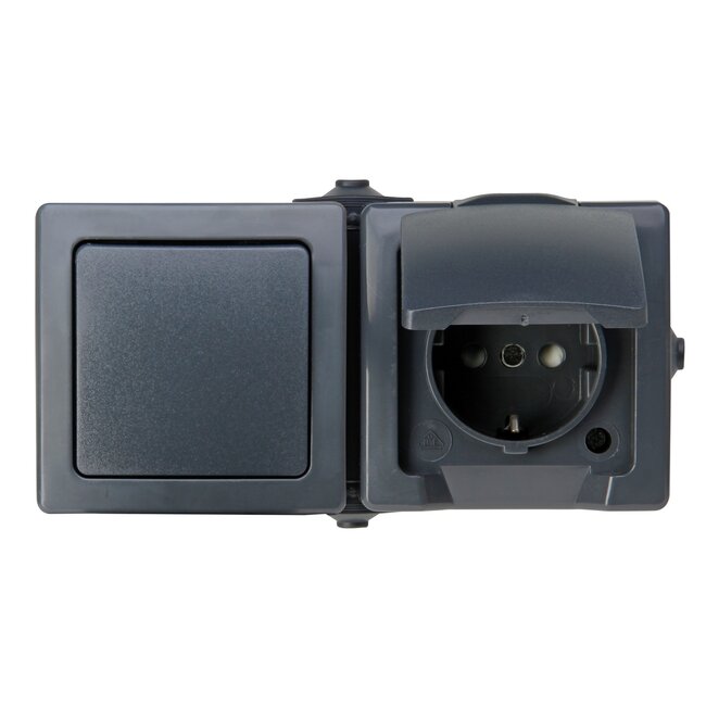 Nautic Horizontale stopcontactcombinatie - spatwaterdicht - antraciet - met randaarde - IP44