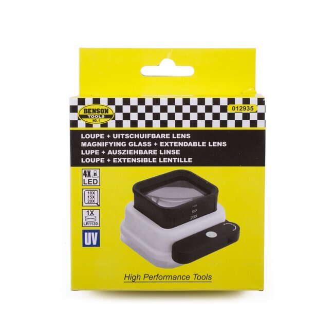 Benson Uitschuifbare loep - 4 LED's en 4 UV - 50 x 45 mm lens