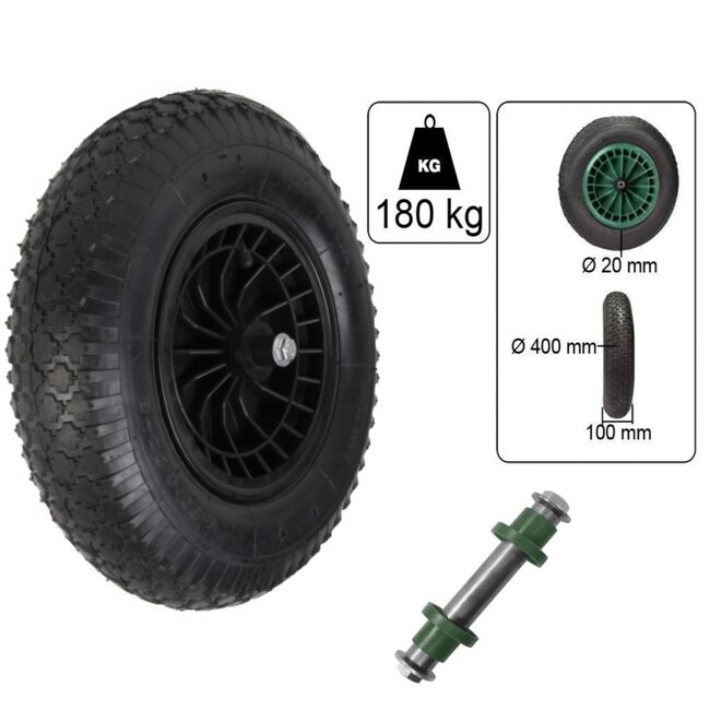 Talen Tools Kruiwagenband - Compleet Luchtband 40 x 10 cm - Met Naaldlager en Kunststof Velg