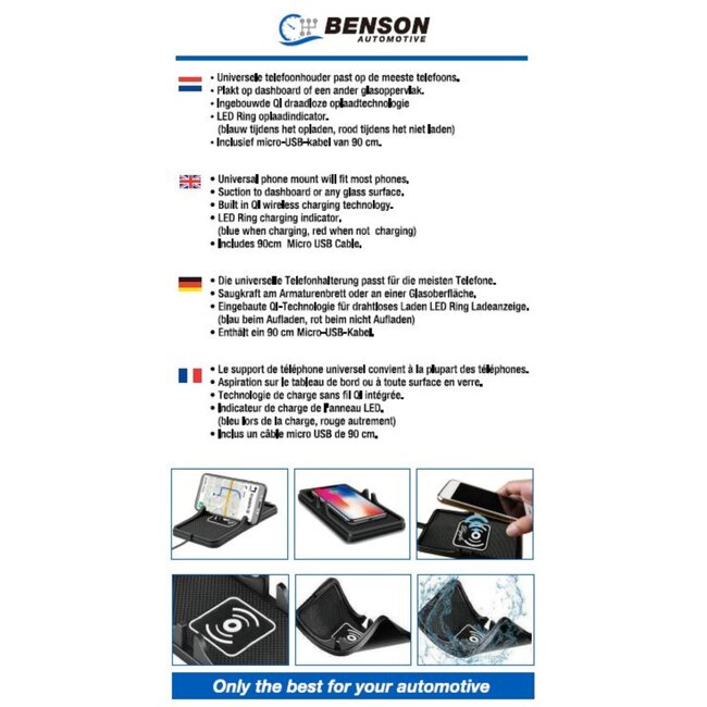 Benson Draadloze Qi oplader - antislip - zwart - 180 x 105 x 25 mm