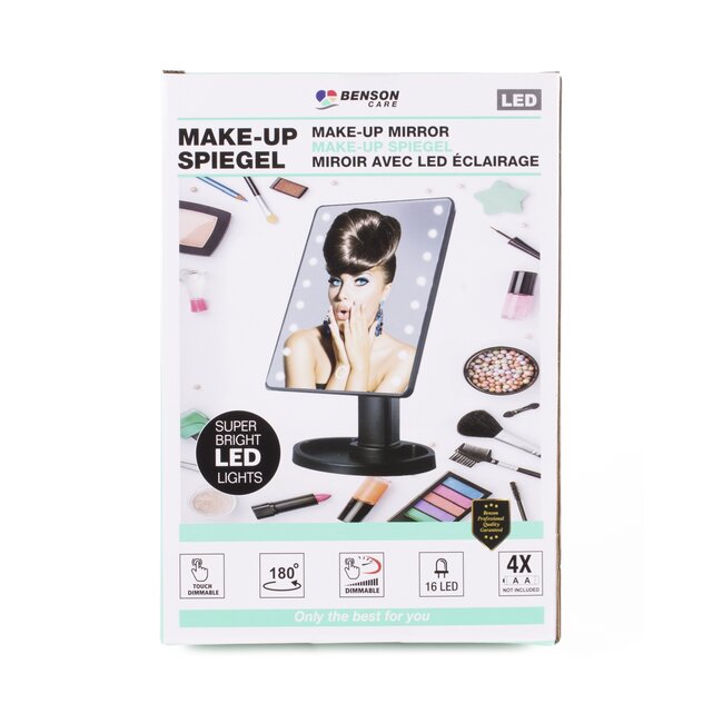 Benson Make-up spiegel - LED touch - dimbaar - 16 LEDs - 27x17 cm - zwart