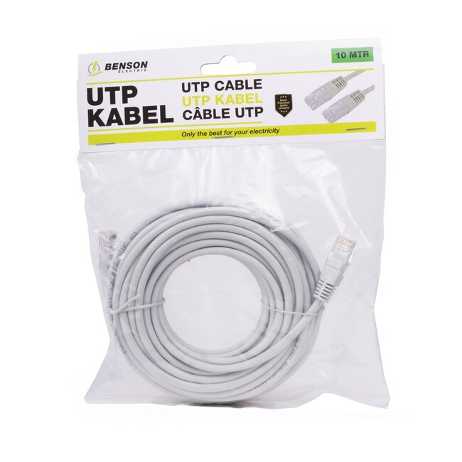 Benson Internetkabel - UTP CAT5E - 10 meter - Grijs - RJ45 aansluitingen