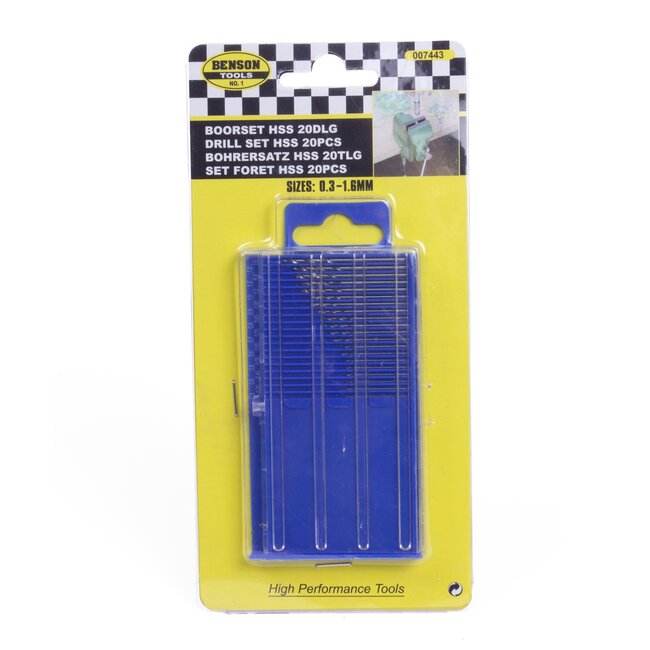 Benson 20-delige HSS boorset - micro en mini boren - 0.3 tot 1.6 mm