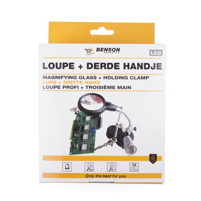 Benson Derde handje met LED-verlichting en vergrootglas - precisiewerk en soldeerwerk - 7 cm zwanenhals - 2 lenzen - soldeerbouthouder