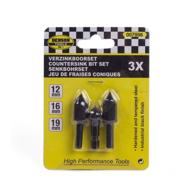 Benson Verzinkboorset - 3-delig - 12, 16, 19 mm - Voor hout en plaatmateriaal