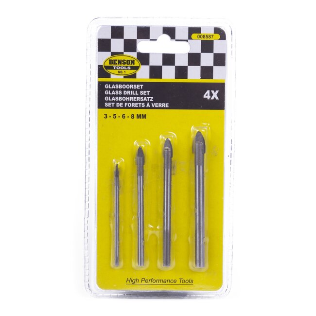 Benson Glasboorset - Voor glas, spiegels en tegels - 4 maten - 4 stuks