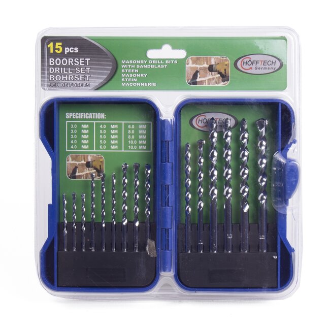 Hofftech Steen- en betonborenset - 15-delig - 3 t/m 10 mm - Inclusief opbergcassette