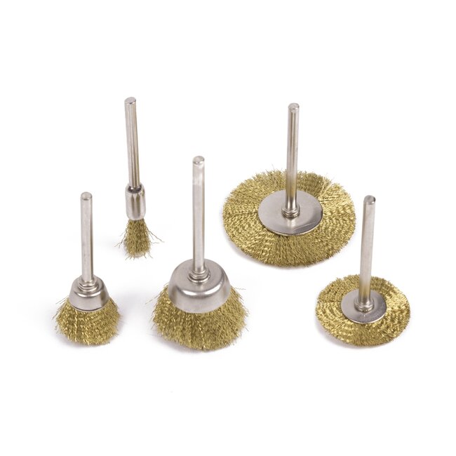 Hofftech Messing draadborstel set - 5 delig - veelzijdig - 6 tot 38 mm - max 15.000 RPM