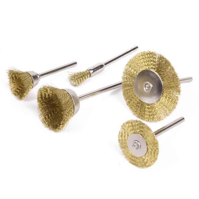 Hofftech Messing draadborstel set - 5 delig - veelzijdig - 6 tot 38 mm - max 15.000 RPM