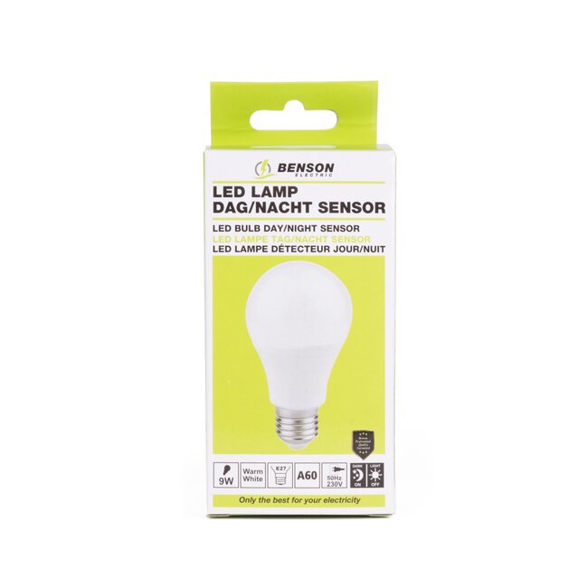 Benson Slimme LED-lamp met dag/nacht sensor - 9W - 2700K - warmwit - IP54