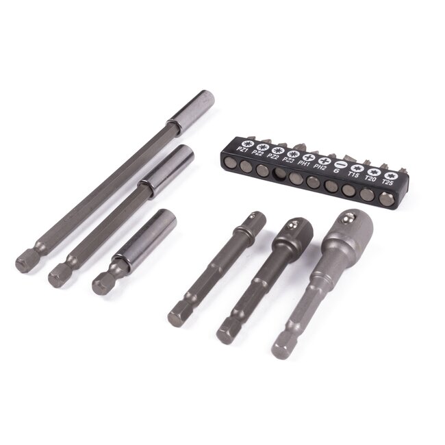 Benson Bit verlenger set - 60, 100 en 150 mm - 16 delig - chroom vanadiumstaal - magnetisch