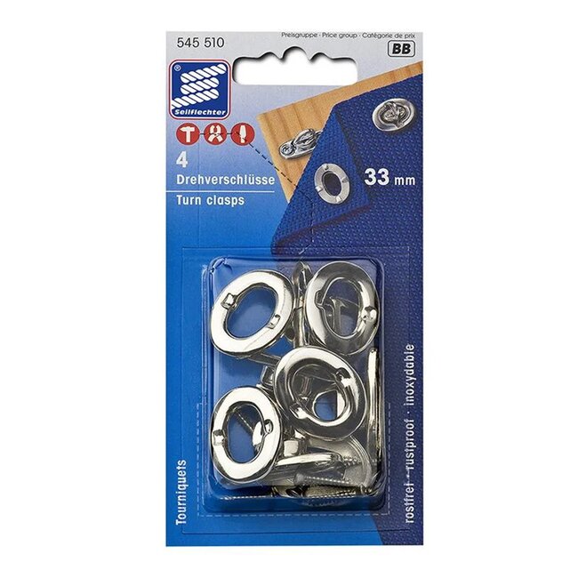 Seilflechter Tourniquet sluiting set - extra sterk - 33 mm - 4 stuks - zilver