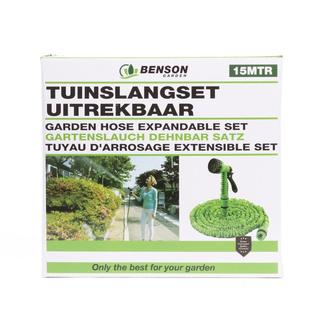 Benson Flexibele tuinslang met 7 standen sproeikop - 15 meter - groen - knikvrij