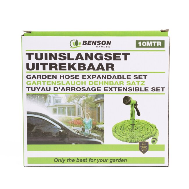 Benson Flexibele tuinslang - 10 meter - met sproeikop - groen - geen knikken