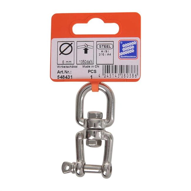 Seilflechter Wartelsluiting - 6 mm - RVS AISI 316 - Oog en vork - 135 kg hefvermogen