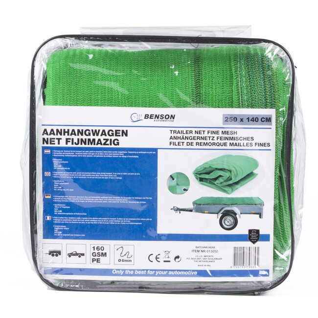 Benson Fijnmazig aanhangwagennet met elastisch koord - 2,50 x 1,40 meter - groen