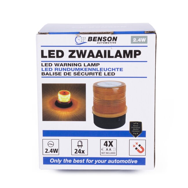 Benson LED zwaailicht - magneetbevestiging - oranje - 2.4 watt - 24 LED's - strobe-modus - 12.3 × 9.5 × 10.8 cm