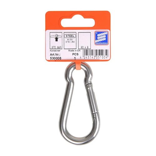 Seilflechter Karabijnhaak - 80 x 8 mm - A4 RVS AISI 316 - 870 daN Seilflechter Karabijnhaak - 80 x 8 mm - A4 RVS AISI 316 - 870 daN