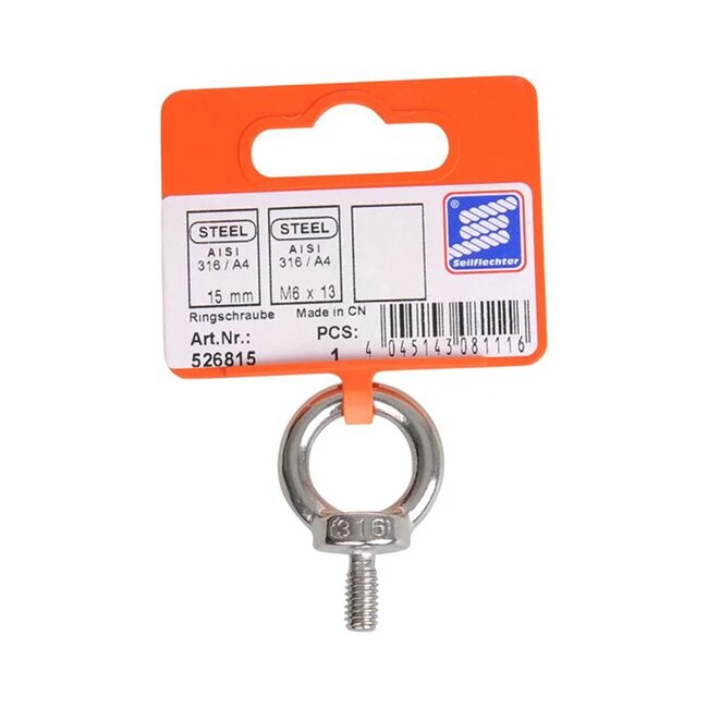 Seilflechter Ringschroef - RVS AISI 316 - Corrosiebestendig - M6 - Zilver - 40 mm