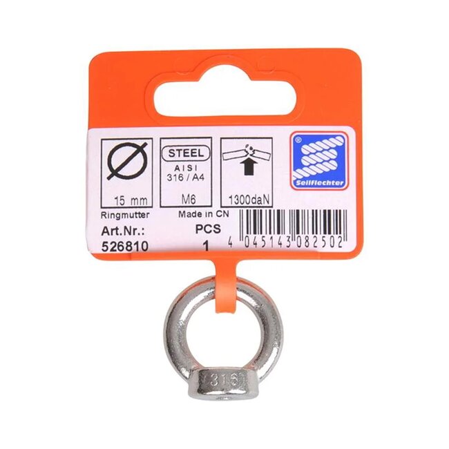 Seilflechter Ringmoer - M6 - Zeewaterbestendig - A4 RVS - AISI 316