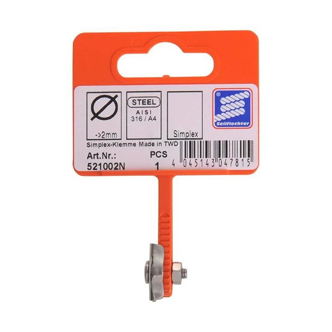 Seilflechter Staaldraadklem - Simplex - Corrosiebestendig - 2 mm - RVS AISI 316