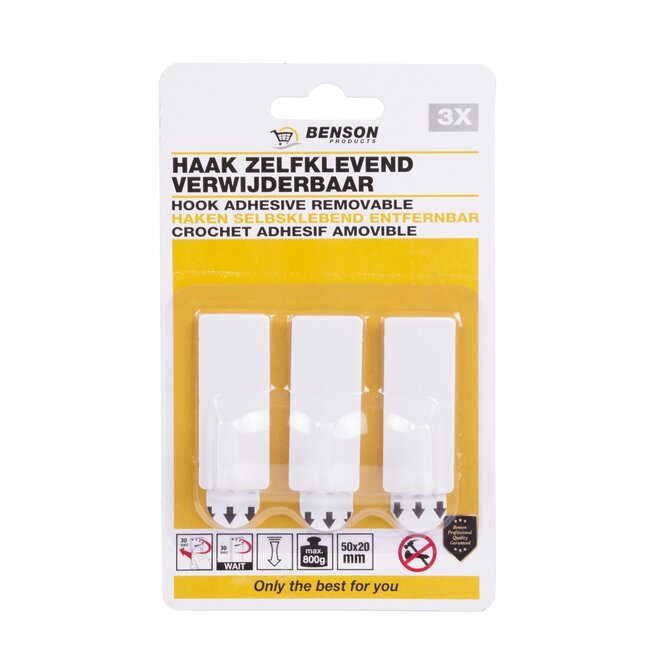 Benson Zelfklevende haken - Verwijderbaar - 2 x 5 cm - Wit - 3 stuks