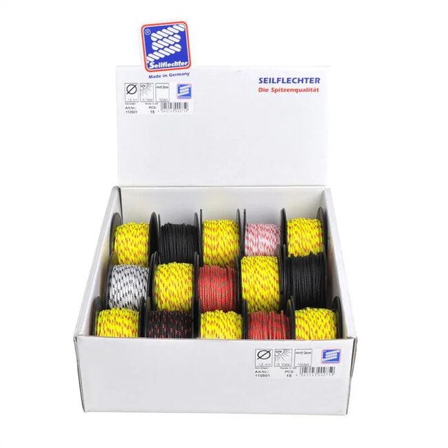 Seilflechter Mini koord - gevlochten novoleen - 1,5 mm - 15 meter - assorti