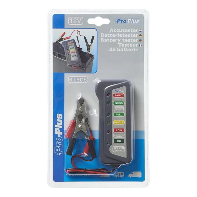 ProPlus Compacte accutester - 12V - Grijs - Inclusief klemmen - 63g