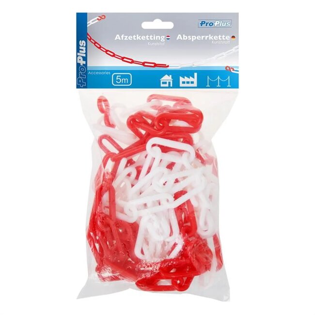 ProPlus Veiligheidsketting - Rood-Wit - Kunststof - 5m - Ø 5.5mm - Inclusief Haken