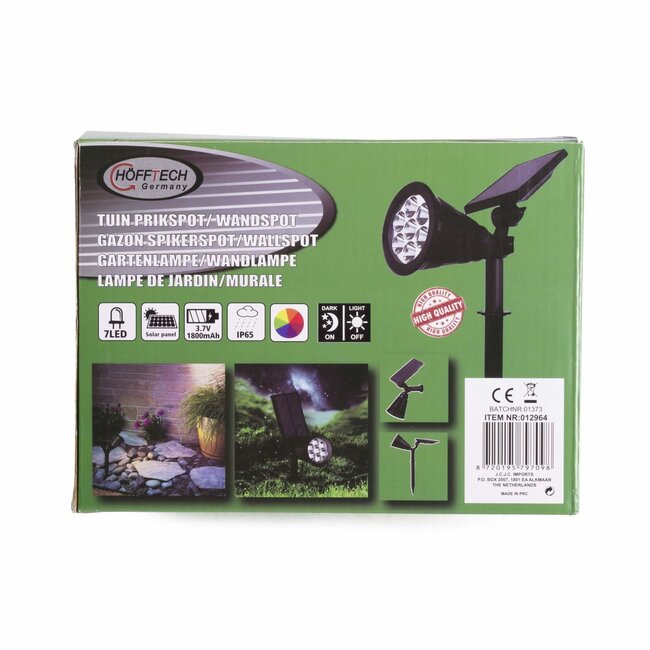 Hofftech Zonne-energie prikspot/wandspot - CDR-sensor - IP65 - 840 lm - 34x27x10 cm - blauw/geel/rood/groen