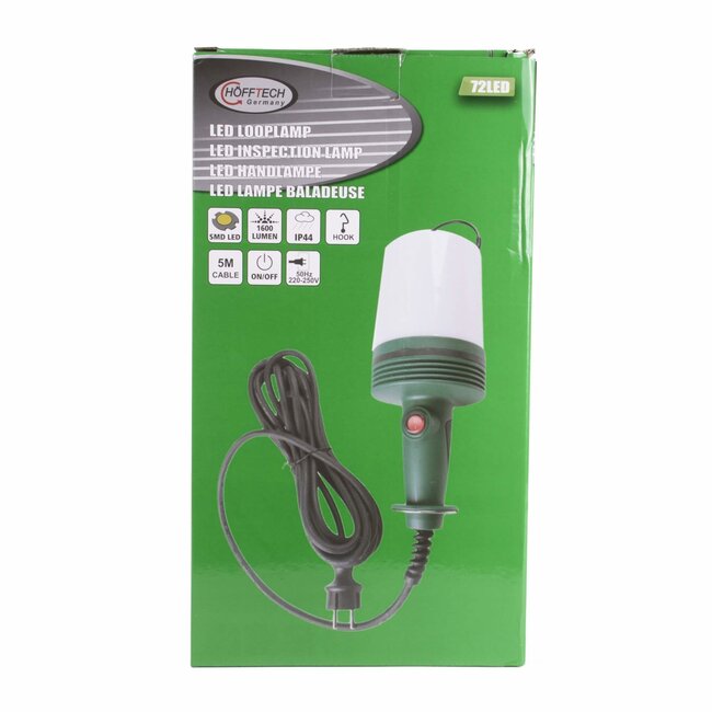 Hofftech LED looplamp - stof- en spatwaterdicht - 5 meter kabel - warmwit licht 4000K - 11 x 27 cm