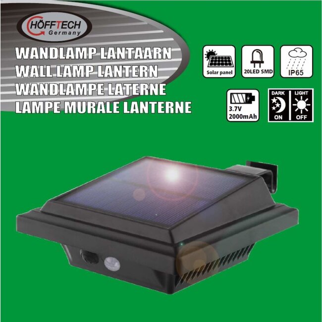 Hofftech Solar LED wandlamp - PIR sensor - IP65 - 20 LED's - 158 lm - 13x13x5.5 cm