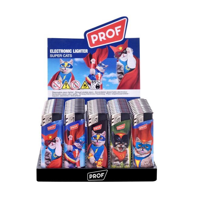 Prof Wegwerpaanstekers - Superheld Katten - Regelbare Vlam - 50 stuks