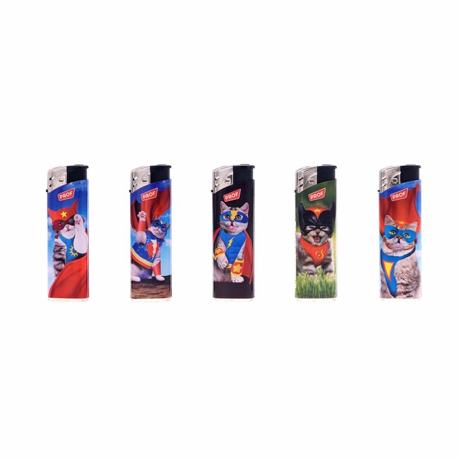 Prof Wegwerpaanstekers - Superheld Katten - Regelbare Vlam - 50 stuks