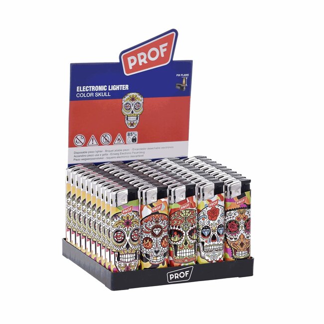 Prof Wegwerpaanstekers - Color Skull - Regelbare vlamhoogte - 50 stuks