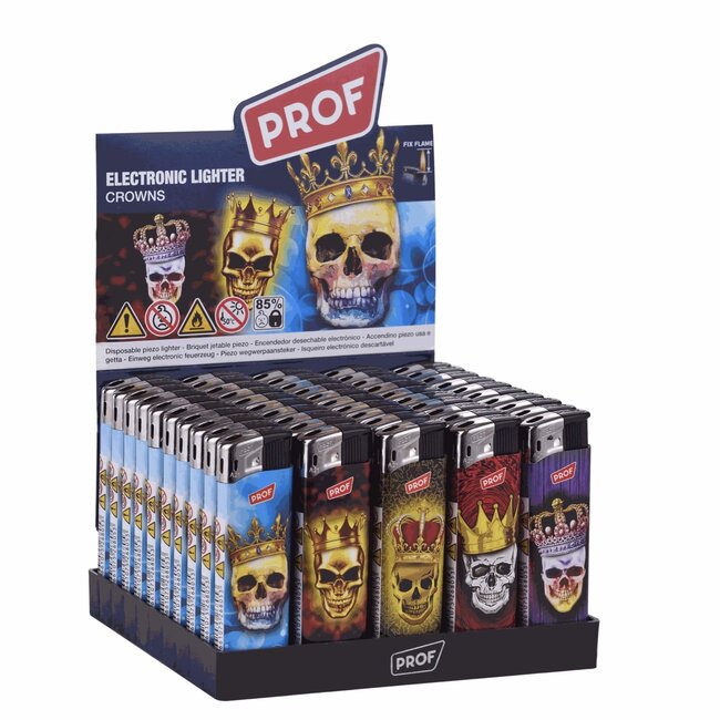 Prof Wegwerpaanstekers - Doodshoofden met kronen - Regelbare vlam - 50 stuks