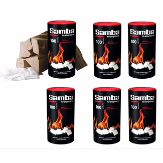 Samba aanmaakzakjes - paraffine - kleurloos - rookloos en veilig aansteken - 600 stuks in koker - open haard en barbecue